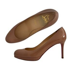 Christian Louboutin Nude Beige Patent Leather Red Bottom Pumps Heels Size 39
